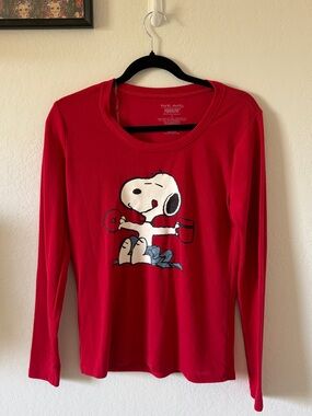 MUNKI MUNKI PEANUTS SNOOPY COFFEE DONUT LONG SLEEVE PAJAMA SLEEP TOP RED S
